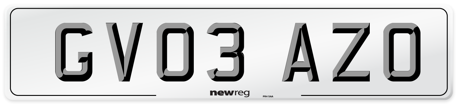 GV03 AZO Number Plate from New Reg